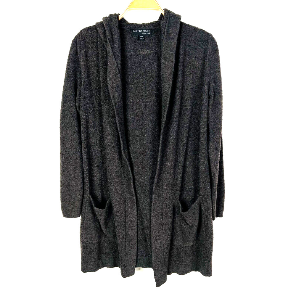 Barefoot Dreams Sz XS/S Cozychic Brown Grey Hooded‎ Long Sleeve Cardigan 480